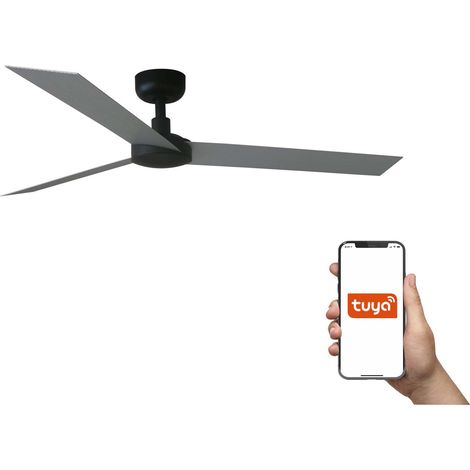 Faro Cruiser Grand ventilateur de plafond à 3 pales noir mat, aluminium, système intelligent Tuya (1/3)