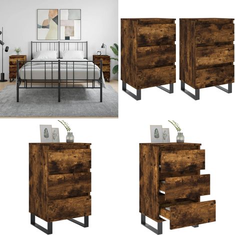 Tables de chevet 2 pcs chêne fumé 40x35x69 cm bois ingénierie - Table De Chevet - Meuble De Chambre - Commode - Tiroir - Bois D'ingénierie - Home & Living (1/5)