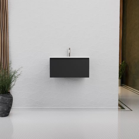 Inda - Badezimmerschrank B.60 mit glänzendem/mattem schwarzem Waschbecken 1 Schublade - Rubin