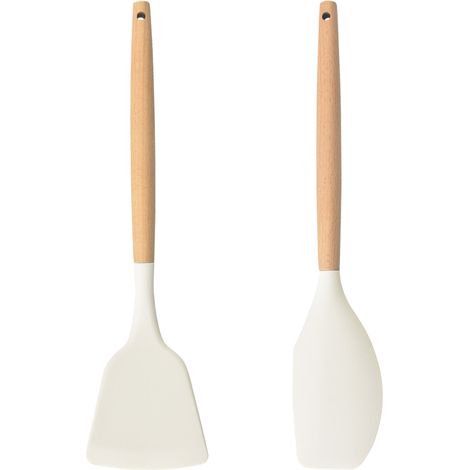 Ustensiles De Cuisine En Silicone - Manche En Bois D'acacia - Résistant À La Chaleur Pour Poêles Antiadhésives - Set De 5 Pièces (1/5)