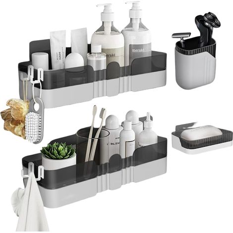 Set 2 Mensole Bagno, 1x Supporto Spazzolini, 1x Portasapone (1/5)