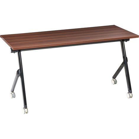Folding Office Desk Dark Brown and Black Metal Frame MFC Tabletop 160 x 60 cm Foldable Portable Mobile Table with Casters Modern Design BENDI