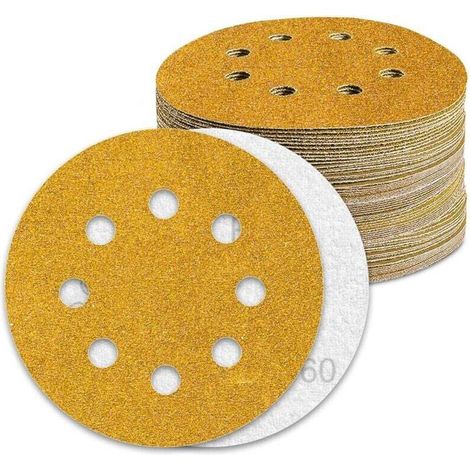 Disque Poncage 125mm Grain 60 Papier Poncer 80pcs Disques Abrasif pour Ponceuse Excentrique Papier de Verre (1/5)