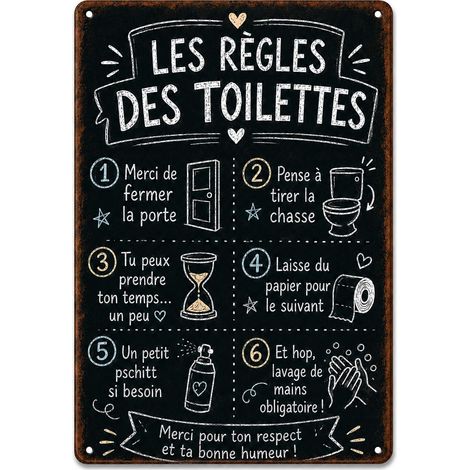 Plaque Métal Règles Des Toilettes, Decoration WC Rétro Humoristique (1/5)