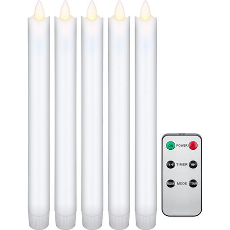 Lot de 5 bougies LED en cire véritable, blanches, avec télécommande. (1/5)