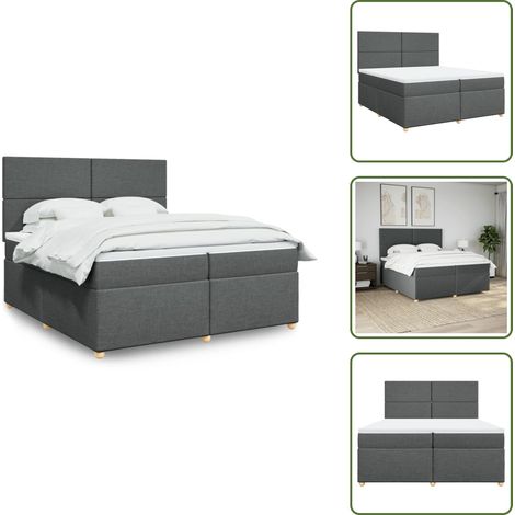 Sommier à lattes de lit avec matelas Gris foncé 200x200cm Tissu - Sommier À Lattes De Lit - Sommiers À Lattes De Lit - Lit - Meuble De Chambre À Coucher (1/5)