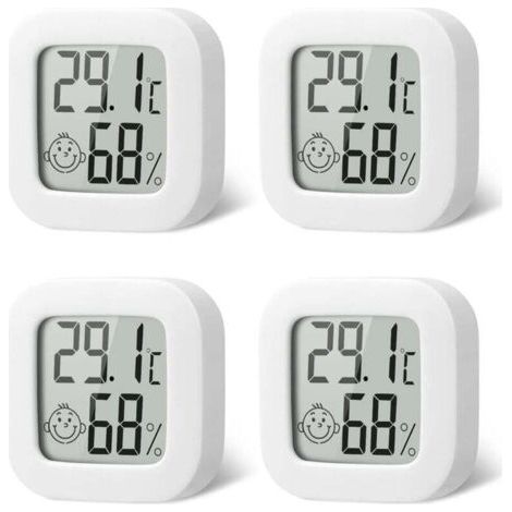 4 Pack Indoor Thermometer Mini Thermometer Hygrometer High Precision Temperature Hygrometer Monitor with Comfortable Air Icon for Kitchen Baby Room Greenhouse Warehouse Office (1/4)