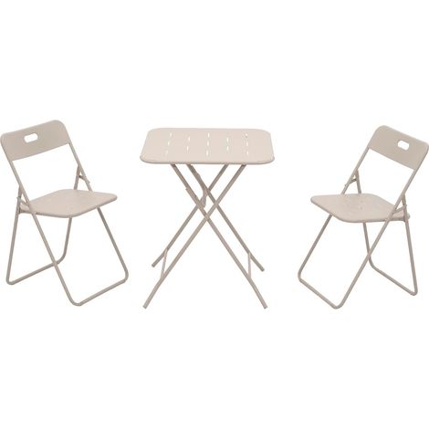 Conjunto de bistró de jardín de 3 piezas - No requiere montaje - Mesa y 2 sillas plegables de metal con listones y doble protección contra el óxido - Muebles elegantes para balcón y terraza (Albaricoq