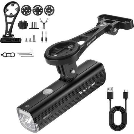 Ensemble de montage pour ordinateur de vélo, phare de vélo et tige de guidon rechargeables, 1000 lumens, 4500mAh (1/5)
