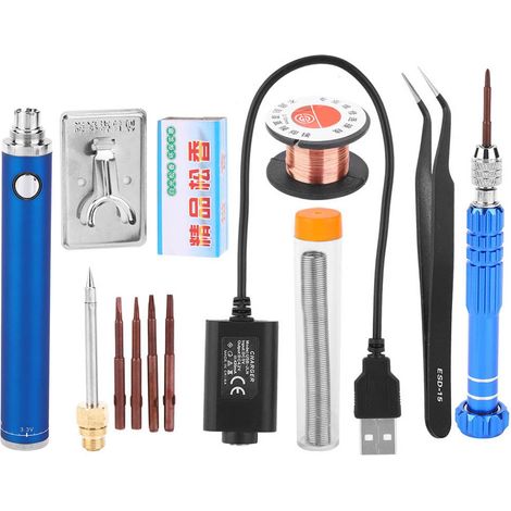 Kit fer à souder mini USB 5V rechargeable antioxydation, fer portable bleu (1/5)