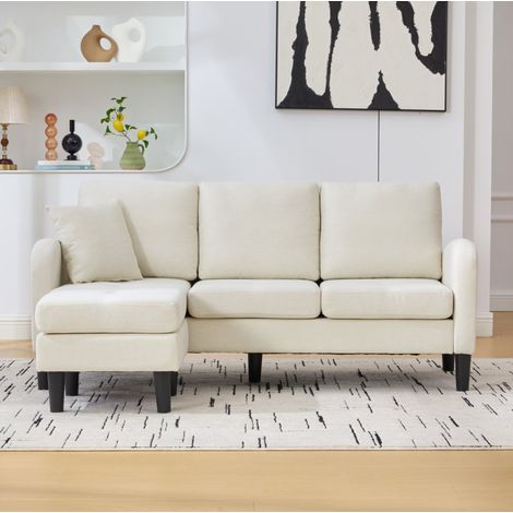 Canapé d’angle avec méridienne tissu coton-lin beige clair 166x118x77 cm, modulable 3 places (1/5)