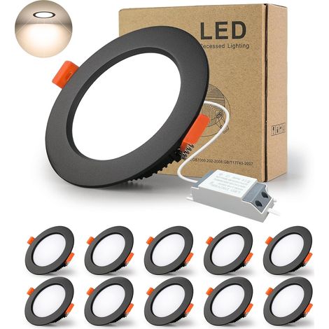 Spot Led Encastrable Noir Extra Plat, 10 Pack 5W 500LM = 50W incandescence, IP44, Blanc Froid 6000K, AC 220-240V,Découpe 70-80mm,Rond plafond encastré Pour salle de bain,Cuisine,Salon,Couloir (1/5)