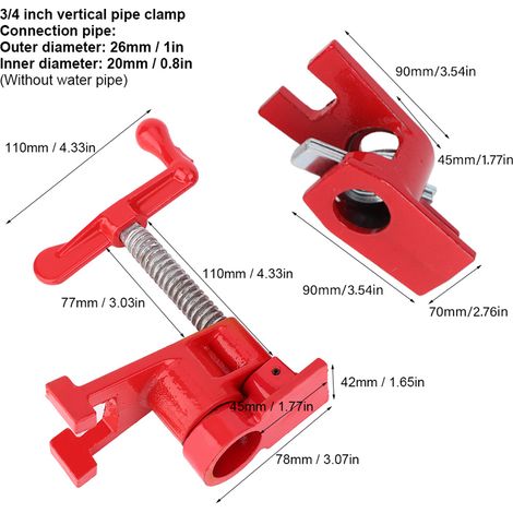Serre-tube vertical 3/4 pouces en fonte à manivelle serrage rapide menuiserie meuble pierre kit 1 étrier + 1 clip ressort outil menuisier (1/5)