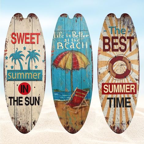 Fouvin Lot de 3 planches de surf, décoration de piscine, décoration murale d'extérieur, panneau de bienvenue à la plage, pour murs de mer, bars tropicaux, décoration de fête à la maison, 45 x 16 x 1