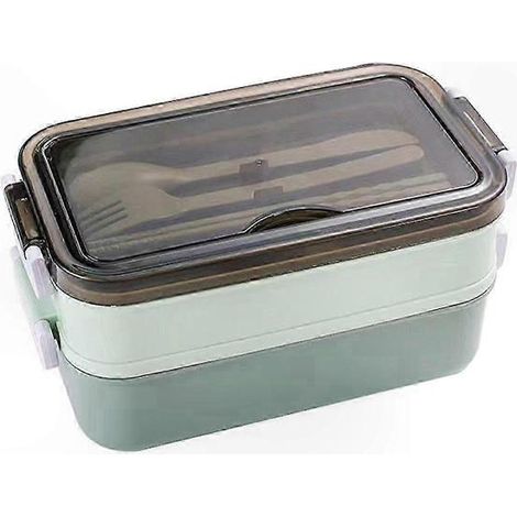 Boîte à lunch à 2 compartiments, compatible micro-ondes, boîte de rangement alimentaire, type bento, idéale pour les étudiants, les enfants et les employés de bureau. (1/5)