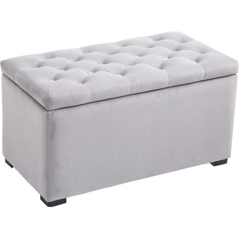 Panca Portaoggetti Set di 3 Pezzi con 2 Sgabelli Pouf in Velluto, Grigio Perla