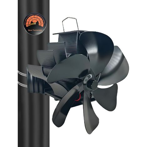 Ventilatore per stufa a legna, 6 pale in lega di alluminio di alta qualità, risparmio energetico, non richiede elettricità, installazione magnetica potente, funzionamento silenzioso (25 dB), con termo (1/5)