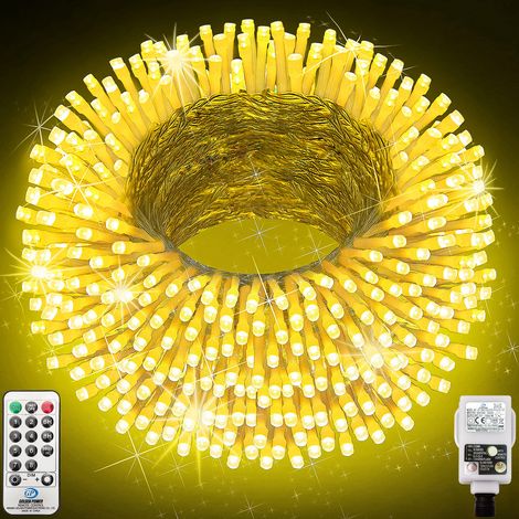 Guirnalda de luces de Navidad, 30 m, 300 luces LED de hadas, IP44 resistente al agua para interior y exterior, ventana, Navidad, boda, cumpleaños, hogar, dormitorio, jardín, patio (amarillo) (1/5)