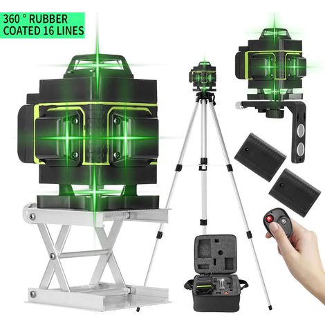 Niveau laser, 360 ° 4D 16 lignes outil de niveau ligne horizontale verticale avec fonction d'auto-nivellement avec trépied 1,2 M, 2 piles 3000 mAh, support mural (1/5)