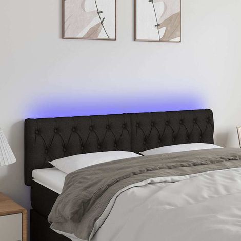 Tête de lit LED noire, 2 bandes lumineuses réglables, 160 x 7 x 78/88 cm, en tissu - PANGIVO (1/5)