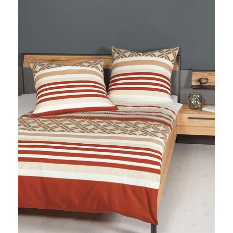 Parure de lit 155 x 200 cm + 80 x 80 cm – Housse de couette douce en flanelle fine – avec fermeture éclair – 100 % coton – Tabasco naturel (1/3)