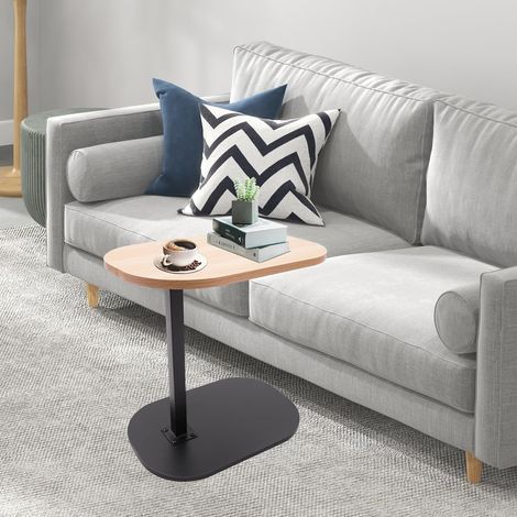 Table d'appoint réglable en hauteur, en forme de C, petite table basse en bois, table d'appoint pivotante à 360°, 45 x 30 cm table d'appoint ovale, table de salon, table de balcon, table de canapé (1/5)