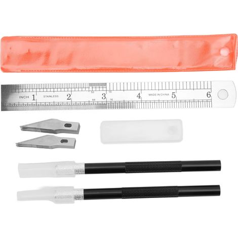 Lot de 5 couteaux de précision noirs + règle + 20 lames pour découpage, artisanat, bricolage et sculpture DIY. (1/5)