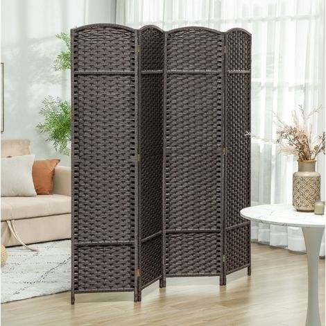 Paravent pliable 4 panneaux, séparateur de pièce en bois et polypropylène, marron (1/5)