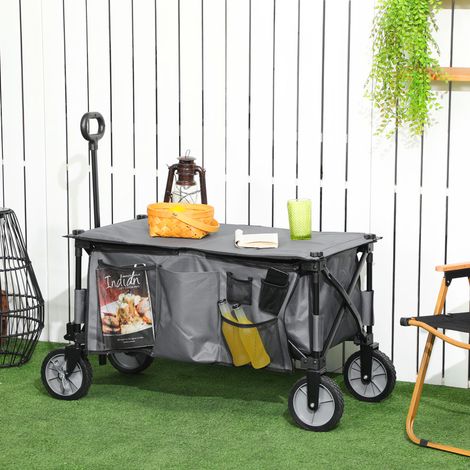 Chariot de jardin pliable bâche amovible poignée télescopique inclinaison réglable 5 sacs 108 x 55 x 93 cm gris foncé