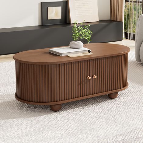 Couchtisch 100x50x40 cm Walnuss MDF mit Stauraum und Schiebetüren (1/5)