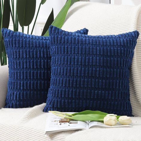Set mit 2 Kissenbezügen aus kordiertem Samt im Boho-Stil, weich und dekorativ für Sofa oder Schlafzimmer, dunkelblau, 50x50 cm.