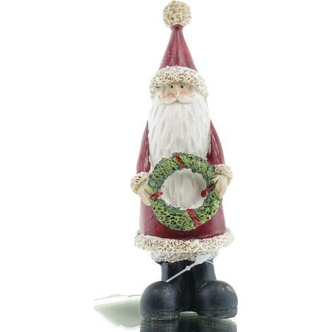 POSIWIO Weihnachtsmann mit rotem Mantel & grünem Kranz 14,5 cm - Polyresin (1/3)