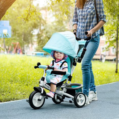 Tricycle enfant vélo panier arrière porte-gobelet auvent solaire métal, vert