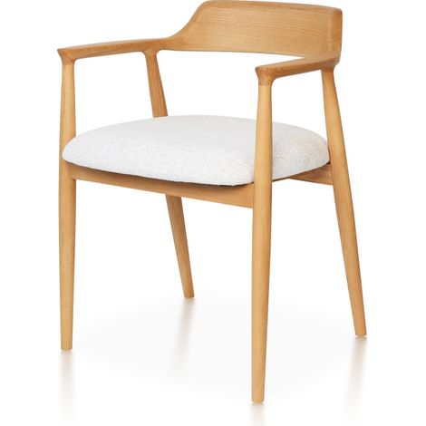 Sedia scandinava SERENA in legno naturale e cuscino bianco (1/5)