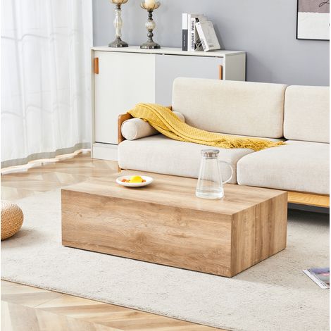 Mesa baja rectangular 90x50x30 cm decor madera clara, sin montaje, tablero MDF, MEUBLIV (1/5)