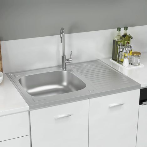 vidaXL Lavello da Cucina con Scarico Argento 800x600x155 mm Acciaio (1/5)