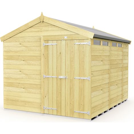 8 x 10 Feet Apex Security Shed - Double Door - Wood - L302 x W231 x H217 cm