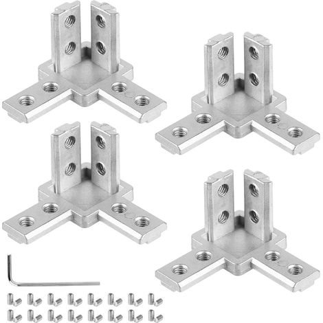 (argent)4pcs Connecteur d'Angle Profilé Aluminium Série 30x30, Connecteur Profilé 3 Voies,Connecteur d'Angle Angle Matériel de Fixation Avec Vis (1/5)