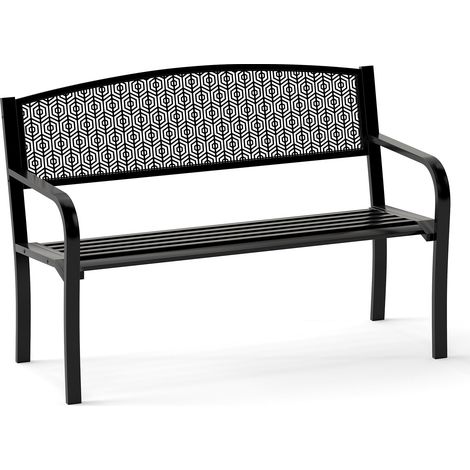 COSTWAY Panca da Esterno 2-3 Posti 128 cm, Panca in Metallo con Braccioli Curvi e Schienale alla Moda, Panchina Moderna in Metallo per Parco, Cortile e Giardino (Nero, 128 x 60 x 86.5 cm)