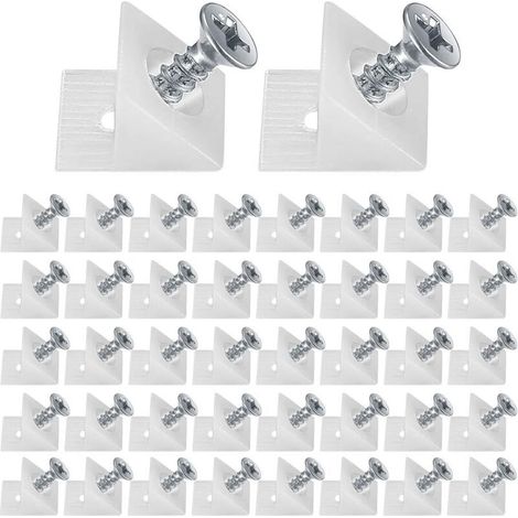 120 Pièces Cales en Plastique pour Meuble Tiroir, Renfort Tiroir Connecteur Arrière Stabilisateurs, Fond de Tiroir Connecteur avec Vis, pour Réparer Affaissement Étagère Meuble, Blanc-DOU