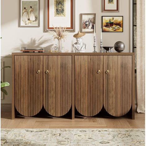 Sideboard aus MDF in Walnussoptik, 147 x 40 x 80 cm, 4 Türen mit verstellbaren Einlegeböden und Alugriffen (1/5)