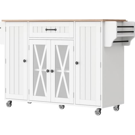 Isola da cucina mobile 120x69x90 cm in MDF bianco con piano ribaltabile - MEUBLIV (1/5)