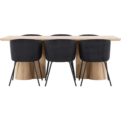 Olivia ensemble pour salle à manger table 100x210cm et 6 chaises velours avec accoudoirs naturel.