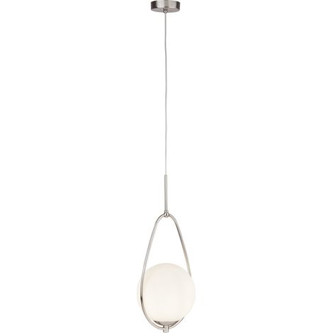Lampada a sospensione a sfera Avalon 1 fiamma, argento satinato con vetro placcato opalino (1/5)