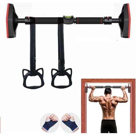 Barre De Tractions,Barre De Traction sans Fixation,Barre Traction Porte,Barre de traction réglable de 96 à 136 cm jusqu'à 200 kg avec dispositif de mise à niveau et corde de guidage pour musculation (1/5)