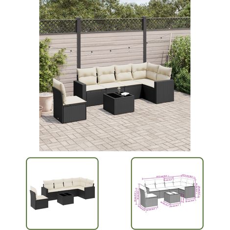 The Living Store 7-tlg. Garten-Sofagarnitur mit Kissen Schwarz Poly Rattan - Gartenmöbel - Esstischset - Lounge Set - Outdoor Möbel - Rattan Sofa (1/3)