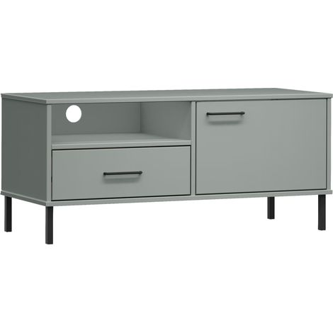 TV-Schrank mit Metallfüßen Grau Massivholz Kiefer OSLO