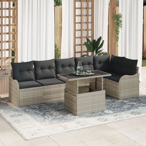 Sofa Set 7 pcs Light Grey Poly rattan vidaXL (1/5)