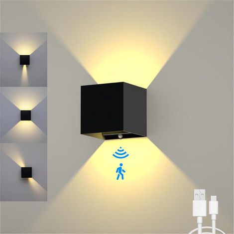 Motion Sensor Light Indoor Wall Sconces, 4200mAh Battery Operated Wall Lights Rechargeable, Magnetic Cordless LED Energy Saving Night Light for Hallway Stairway Porch, Black (1/5)
