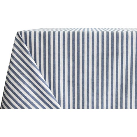 Nappe Cuisine et Salon 140 x 240 cm Fantaisie Bastonnet Bleu, Nappe de Table en 100% Coton (1/5)